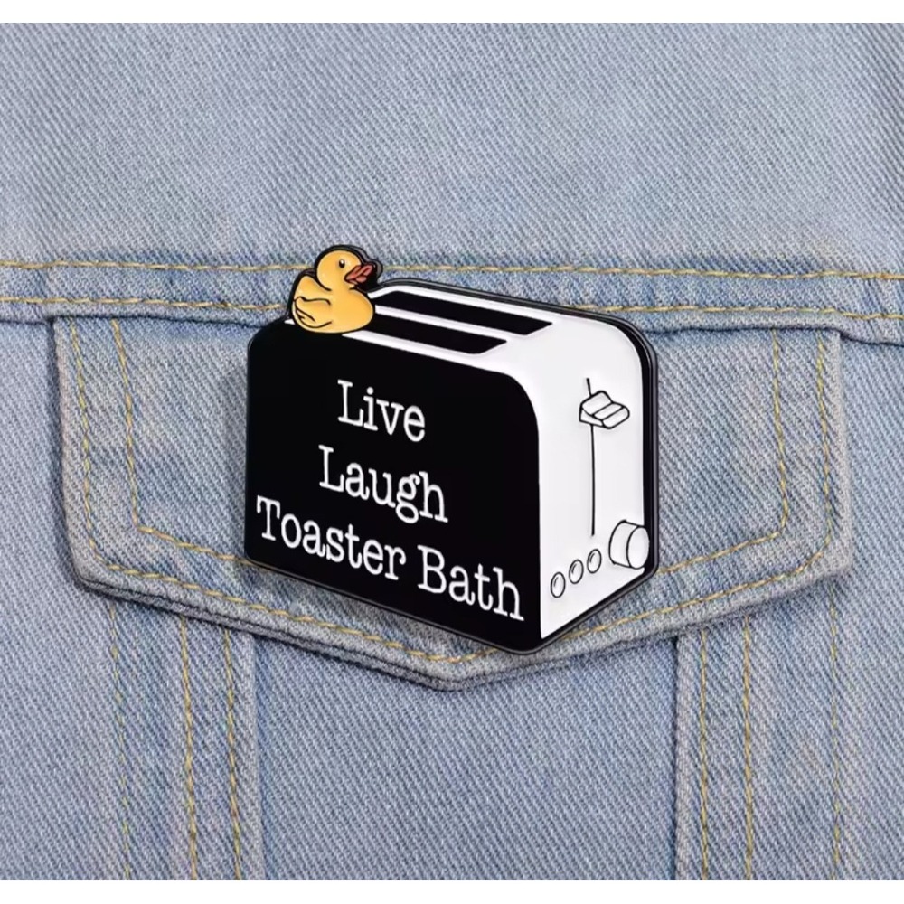 Live Laugh Toaster Bath Enamel Pin Funny Dark Humor Meme Rubber Duck Lapel Pin